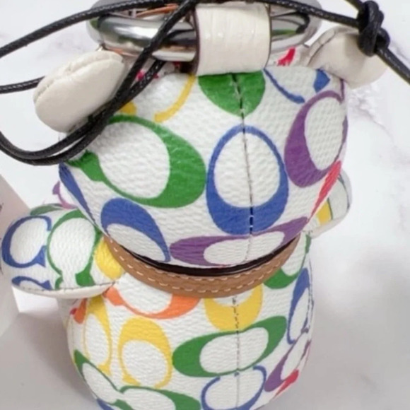 COACH Iconic Rainbow Colored White Signature Bear Keychain Purse Bag Charm NWT - Picture 5 of 8